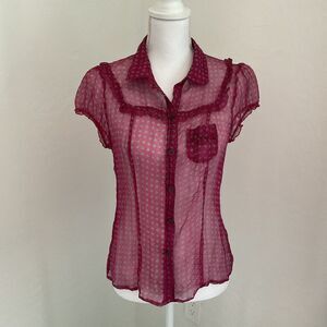 Heritage 1981 Sheer Blouse Button Up Geometric Shirt Pink Sz‎ L